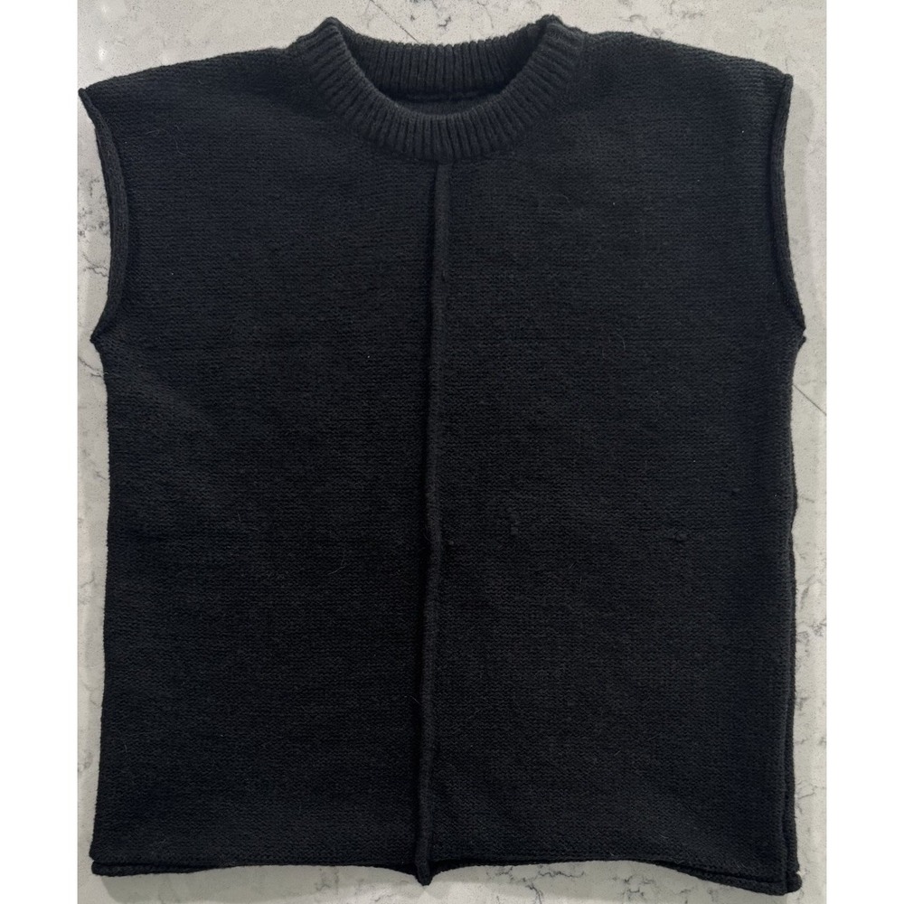VTG 90s Knit Sweater Vest Mens Medium Black Acrylic Center Seam Minimalist Retro